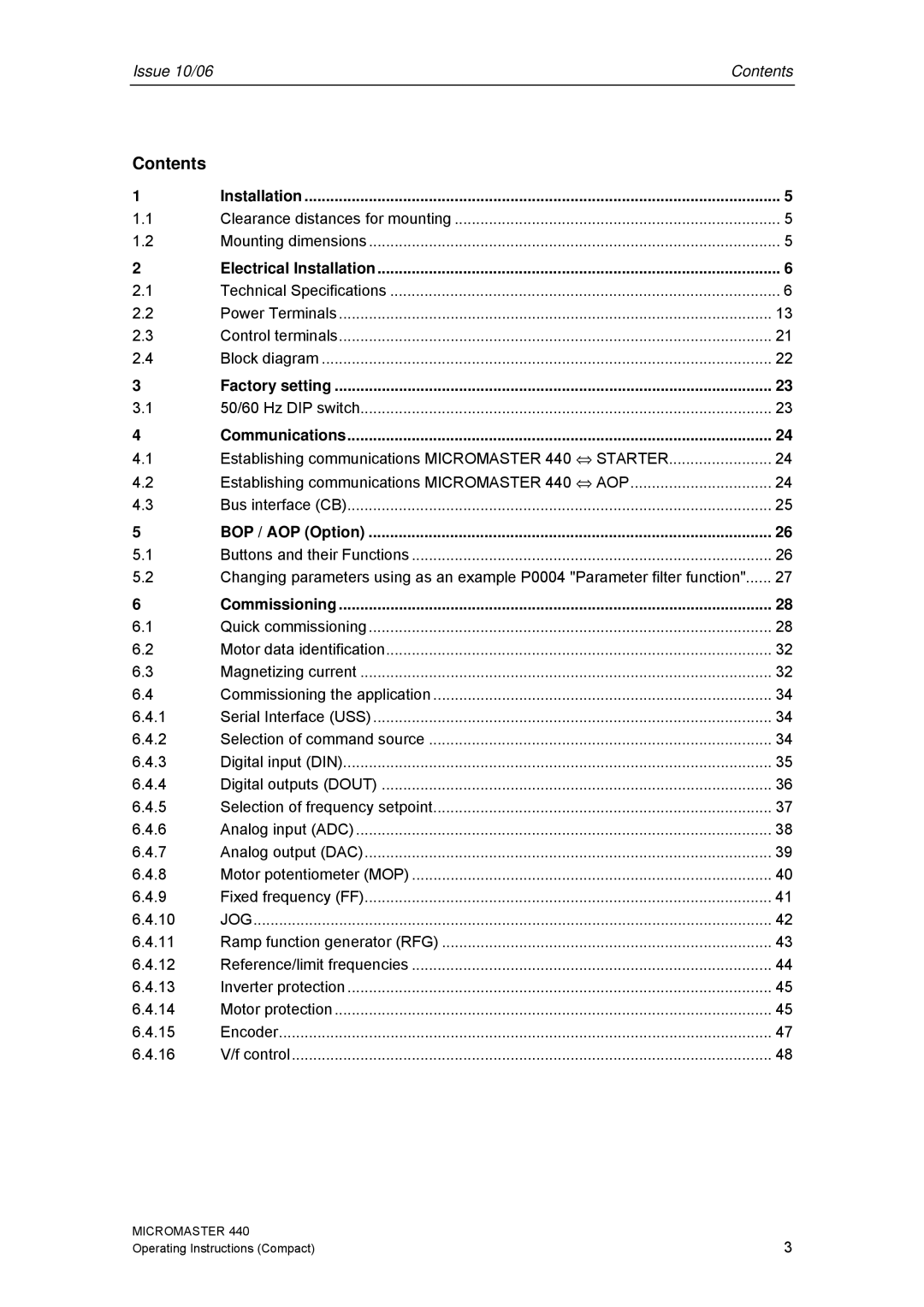 Siemens 440 operating instructions Contents 