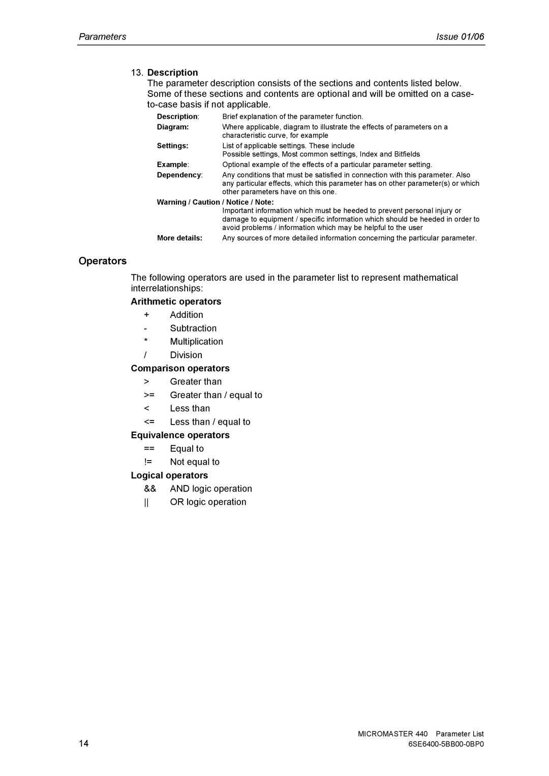 Siemens 440 manual Operators 