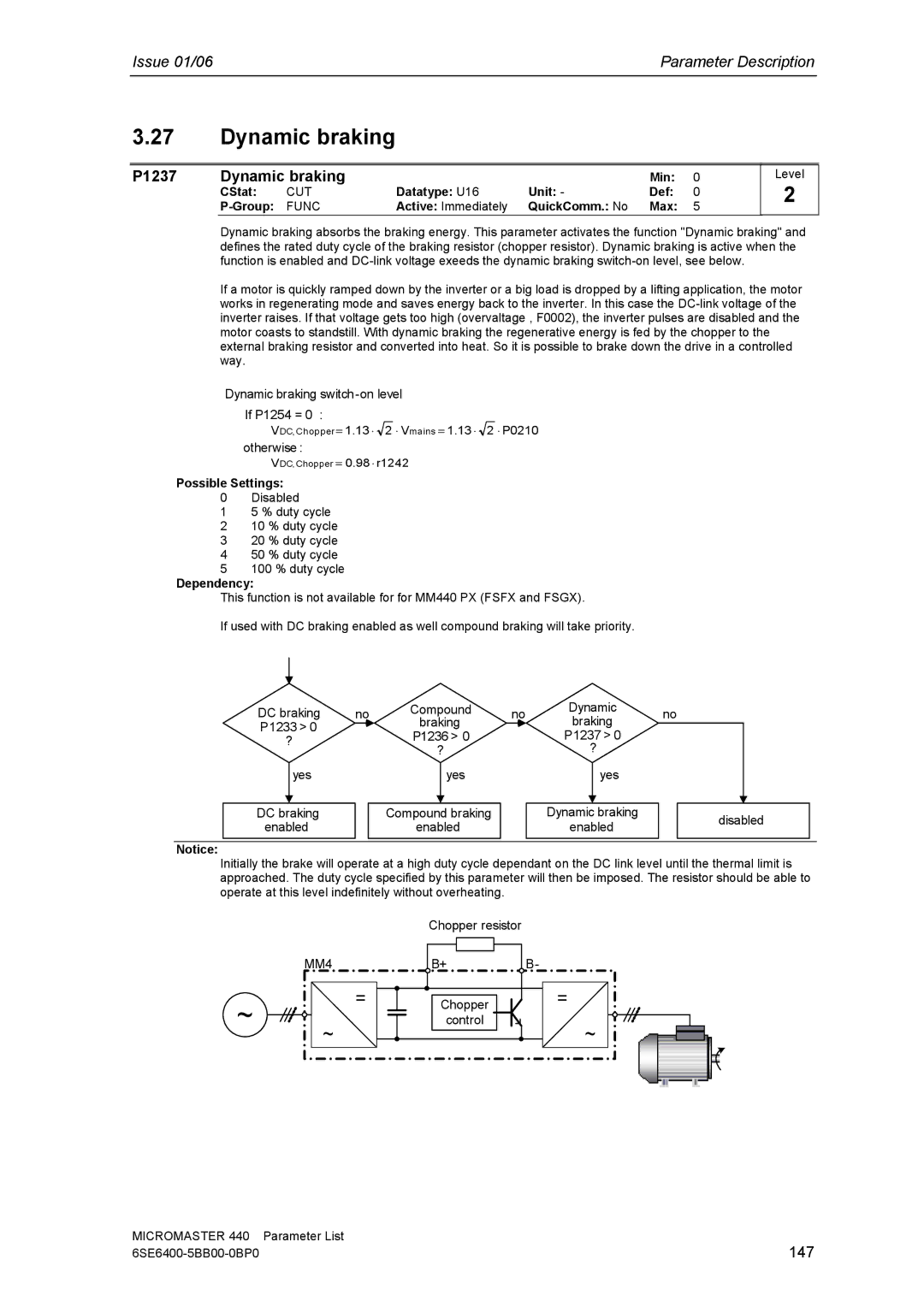 Siemens 440 manual P1237 Dynamic braking, 147 