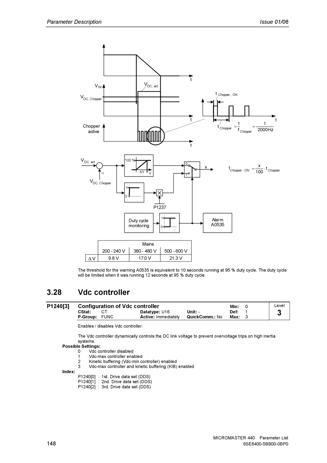 Siemens 440 manual P12403 Configuration of Vdc controller, 148 