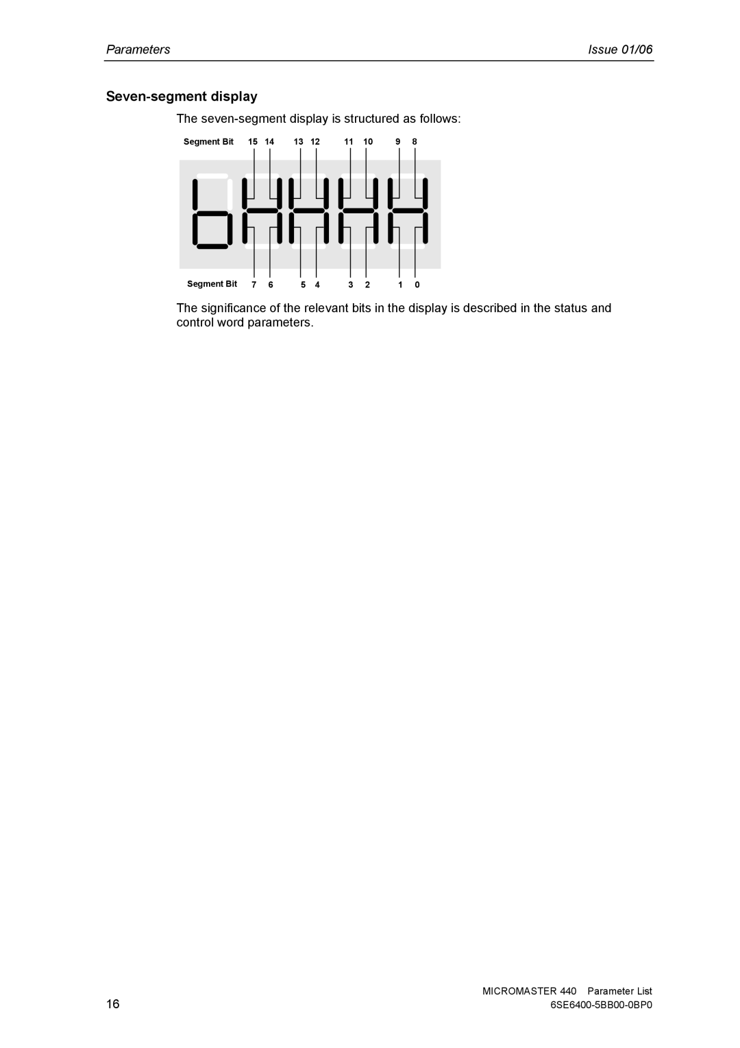 Siemens 440 manual Seven-segment display is structured as follows 