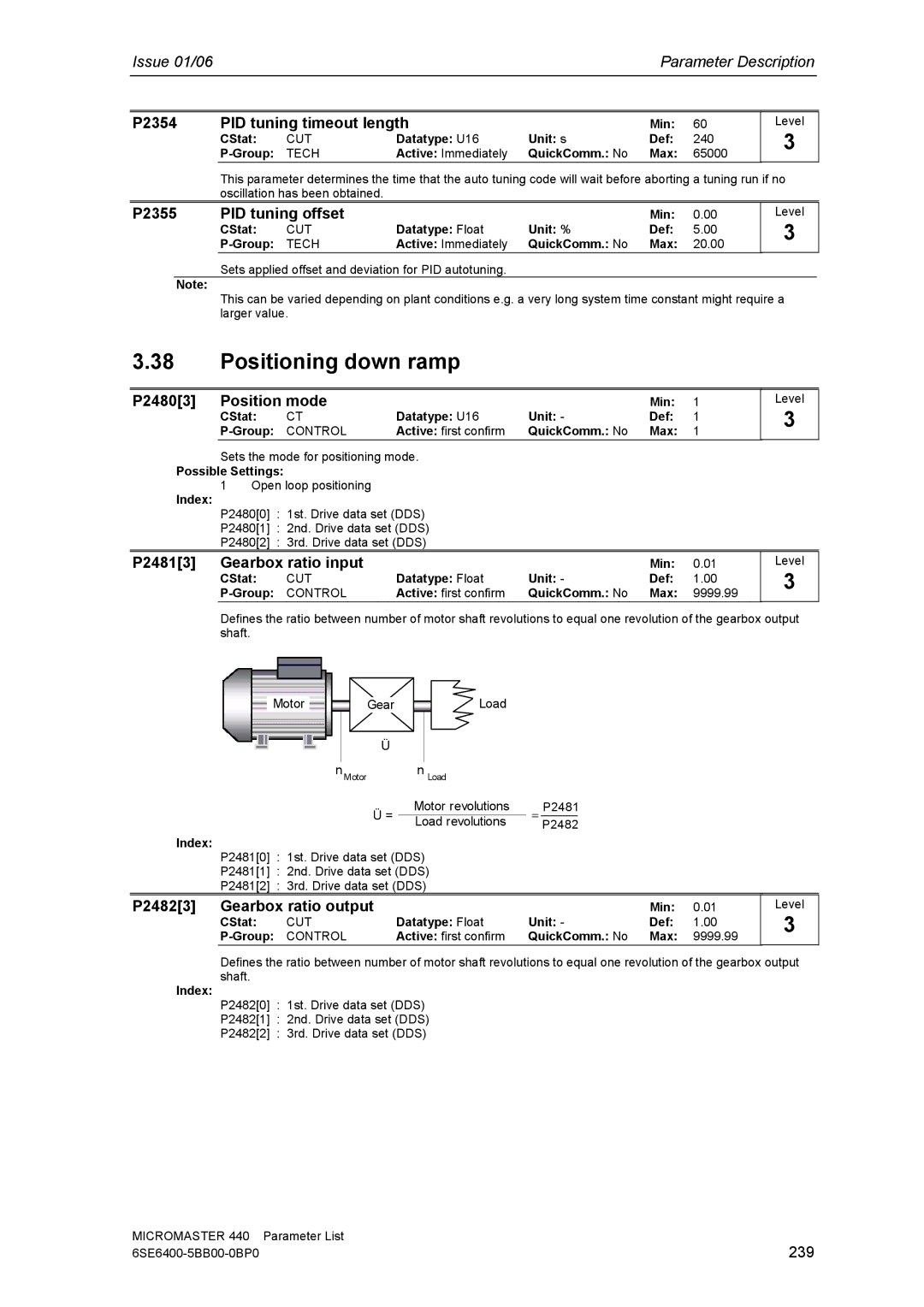 Siemens 440 manual Positioning down ramp 