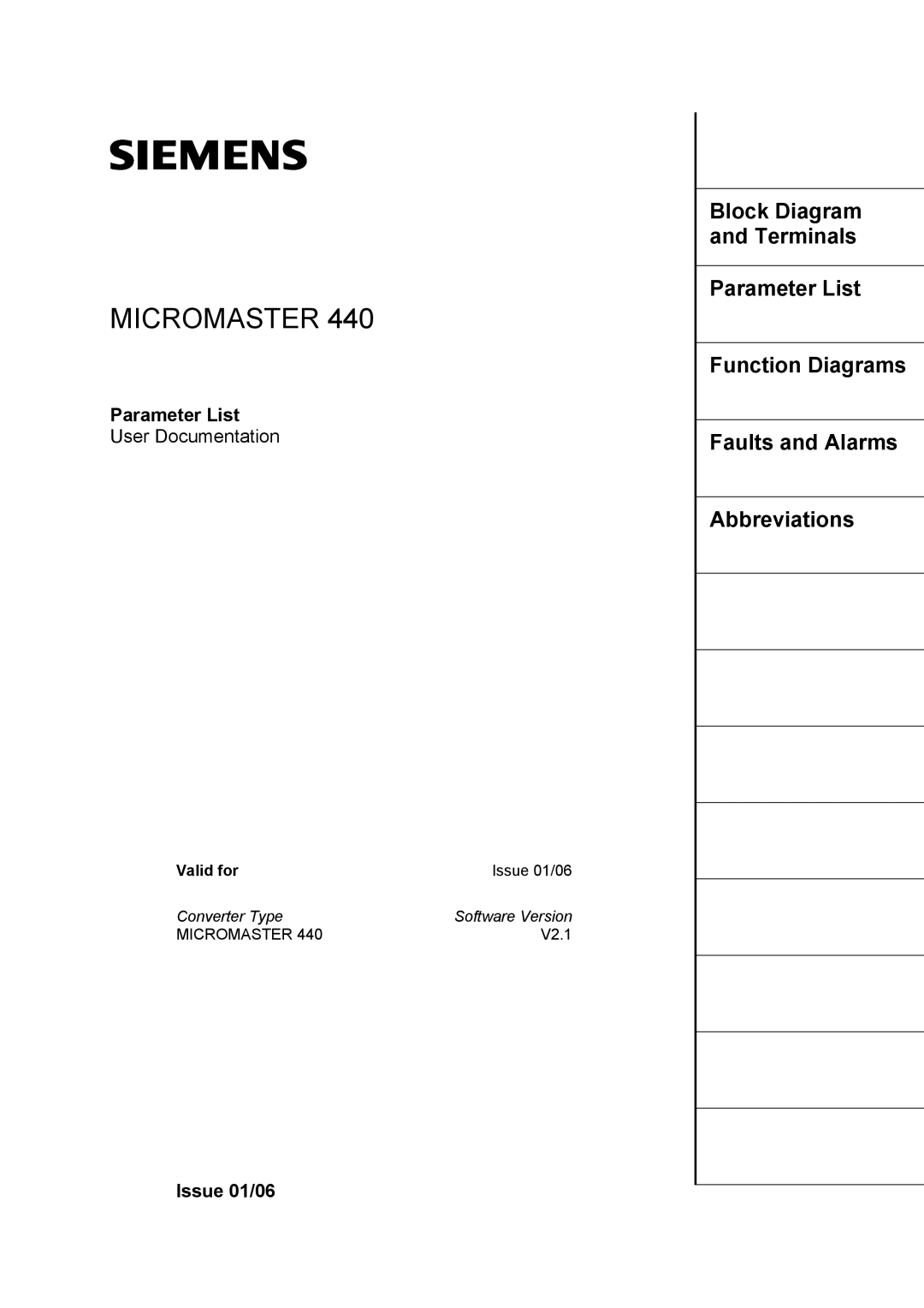 Siemens 440 manual Valid for, Issue 01/06, V2.1 