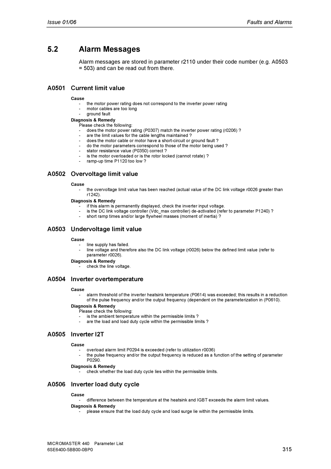 Siemens 440 manual Alarm Messages 