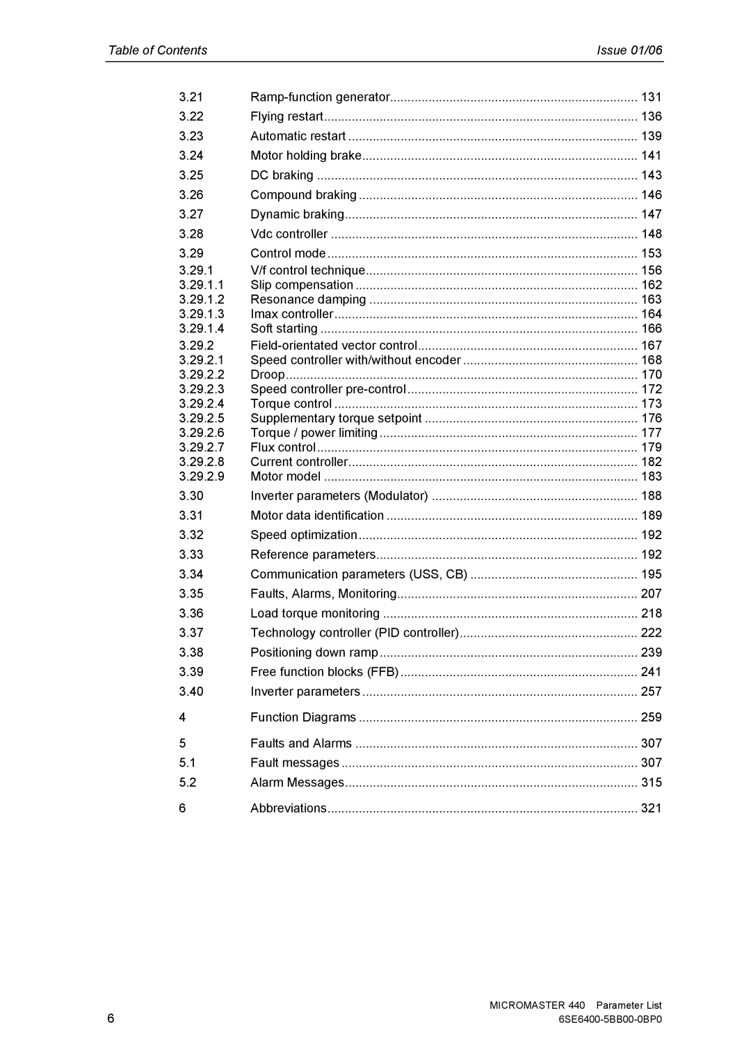 Siemens 440 manual Table of Contents Issue 01/06 