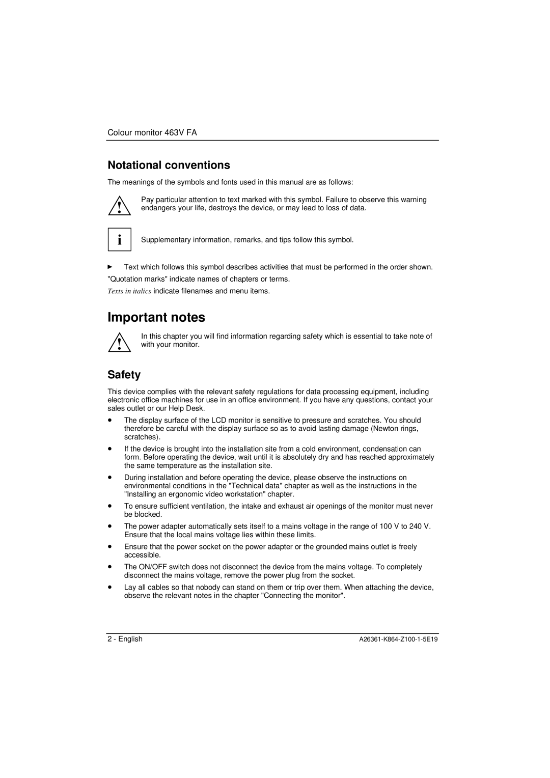 Siemens 463V FA manual Important notes, Notational conventions, Safety 