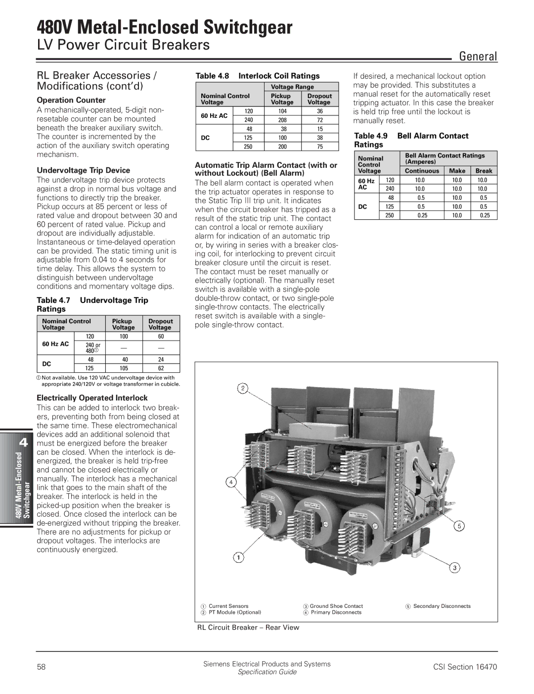 Siemens 480V manual RL Breaker Accessories / Modifications cont’d 