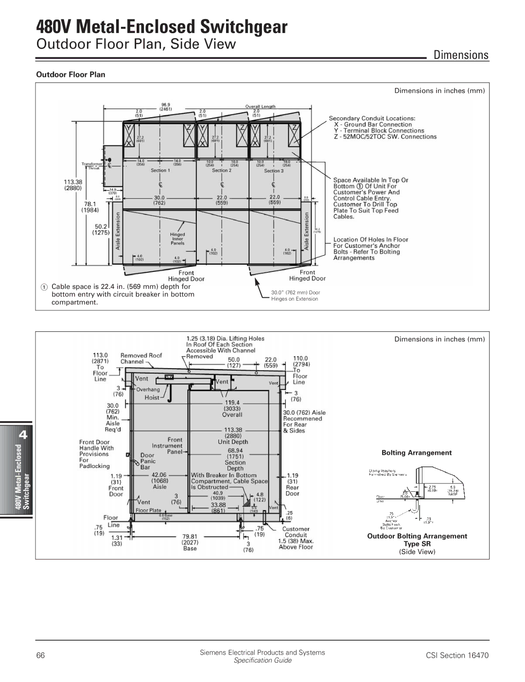 Siemens 480V manual Outdoor Floor Plan, Side View 