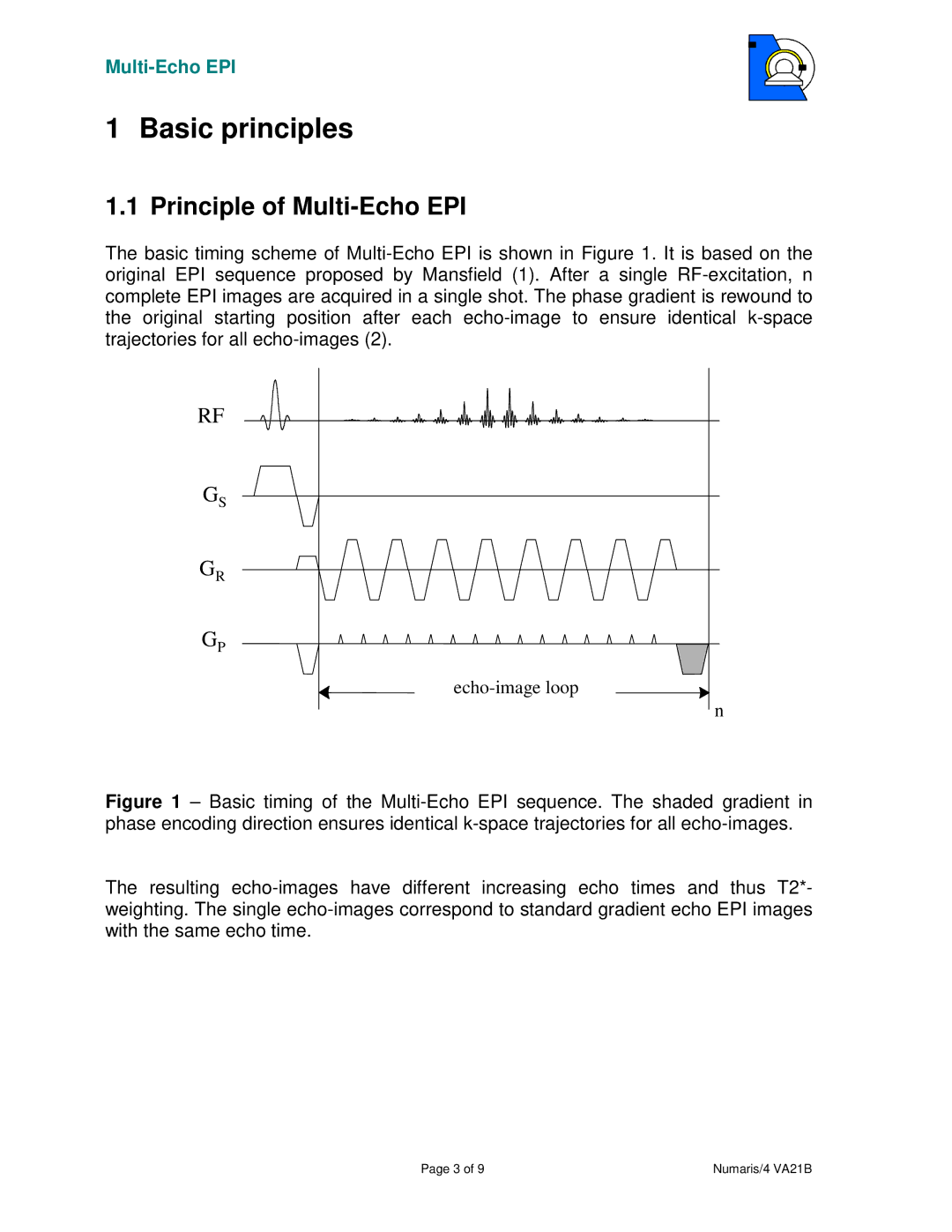 Siemens 4A21 manual Basic principles, Principle of Multi-Echo EPI 