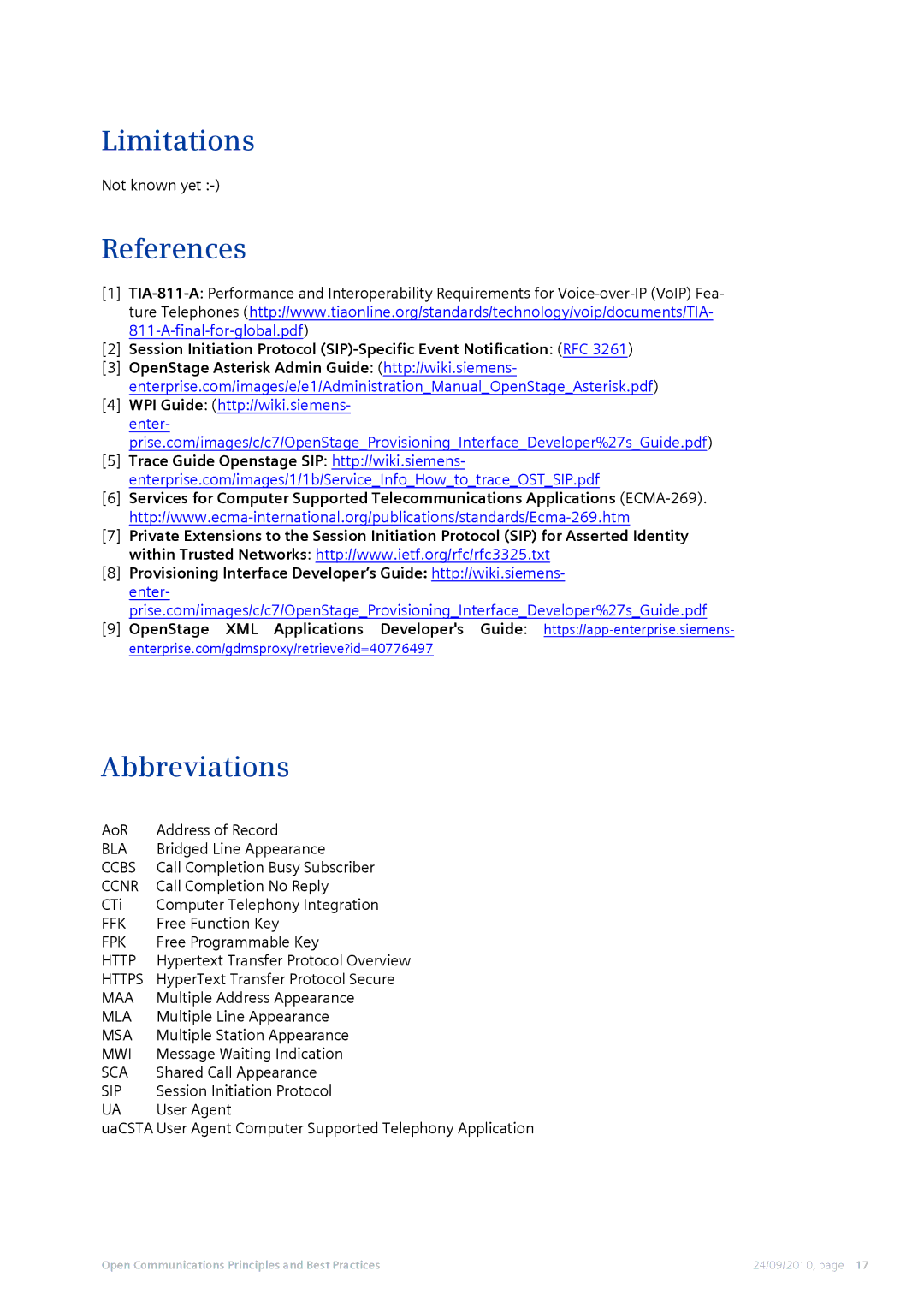 Siemens 50 manual Limitations, References, Abbreviations 