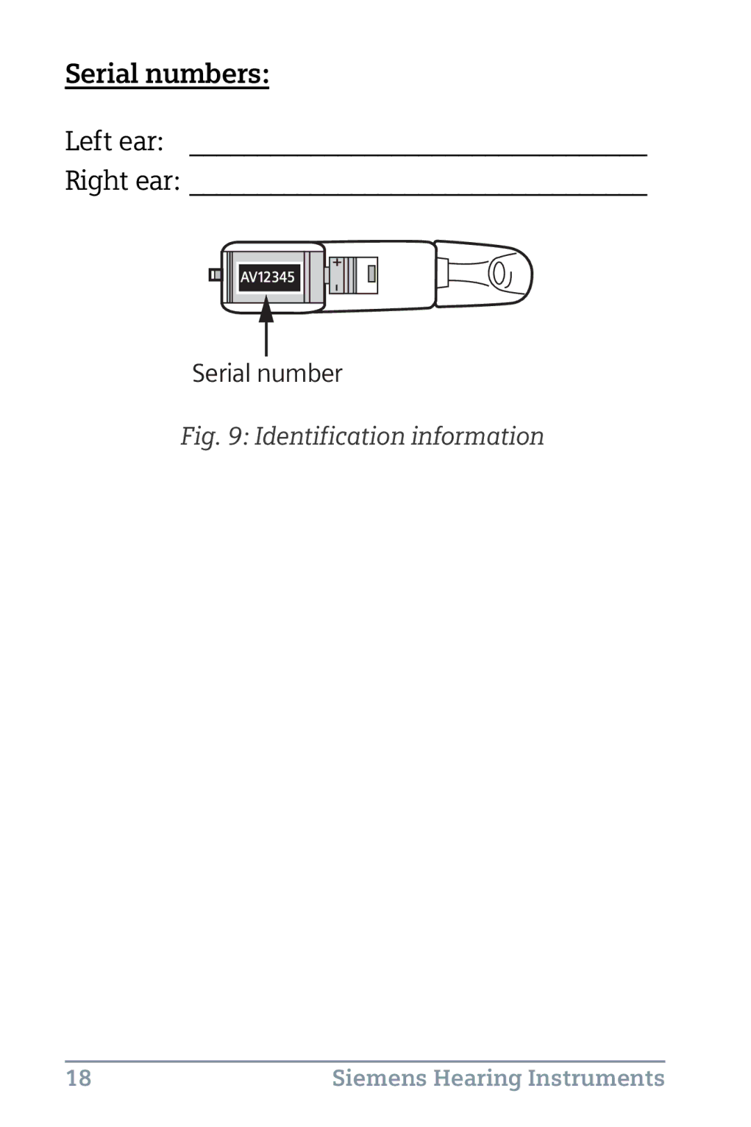 Siemens 700, 500, 300 BTE instruction manual Serial numbers, Identificationinformation 