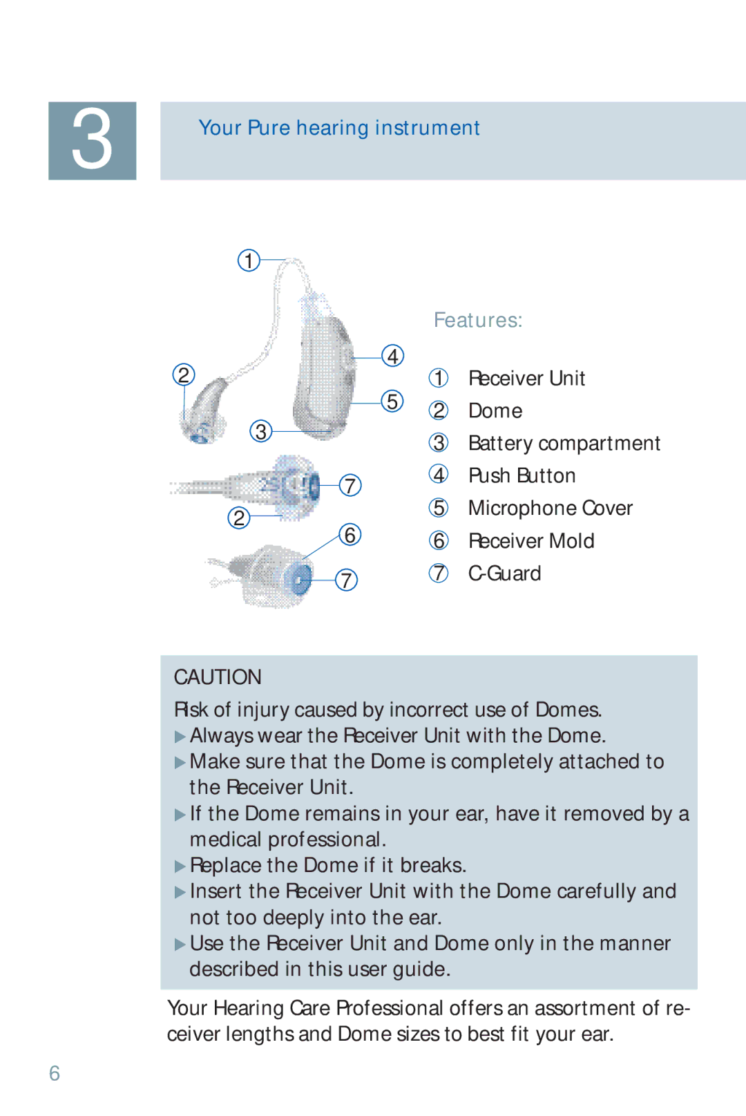 Siemens 500, 700 manual Your Pure hearing instrument, Features 