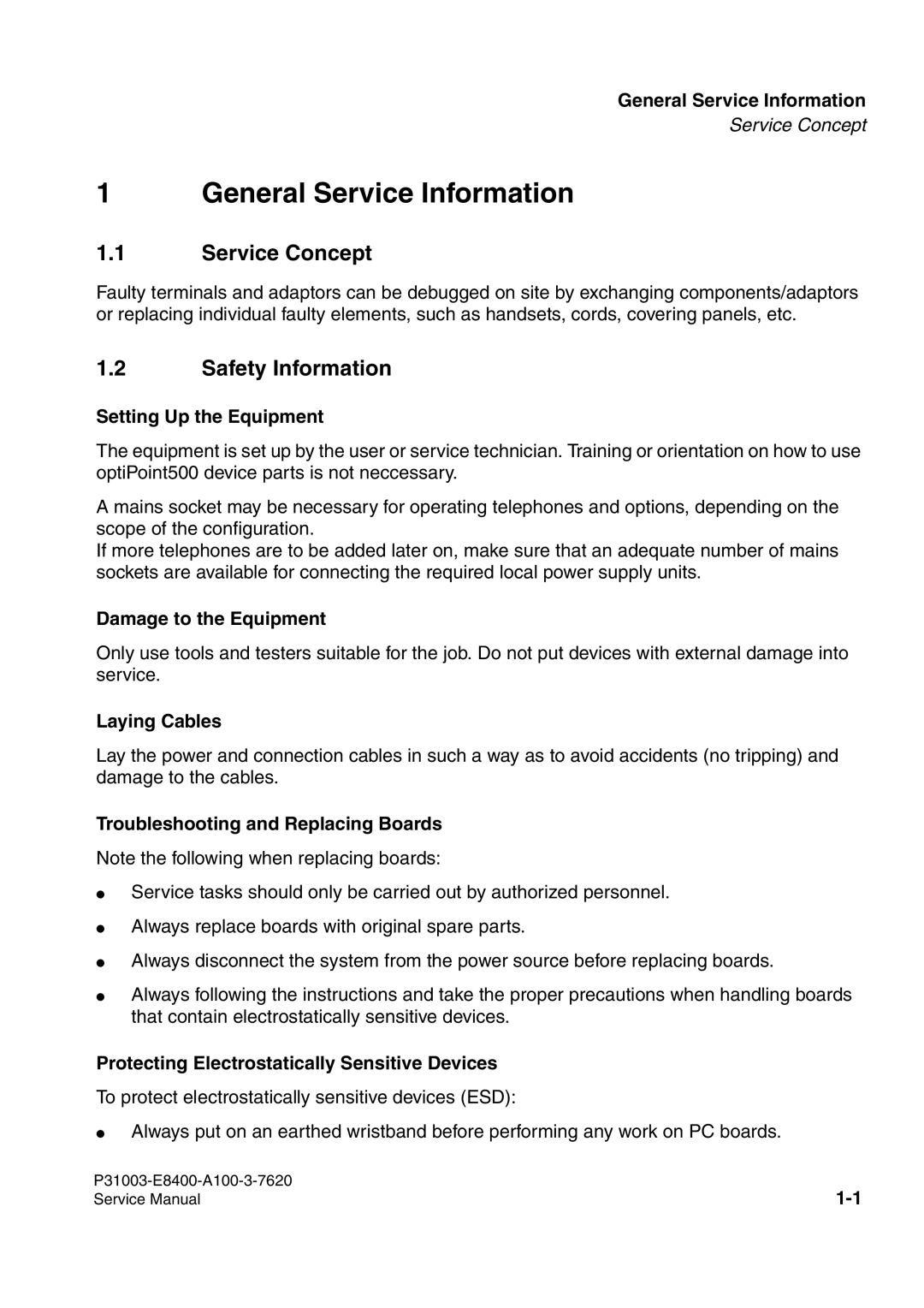 Siemens 500 service manual General Service Information, Service Concept, Safety Information 