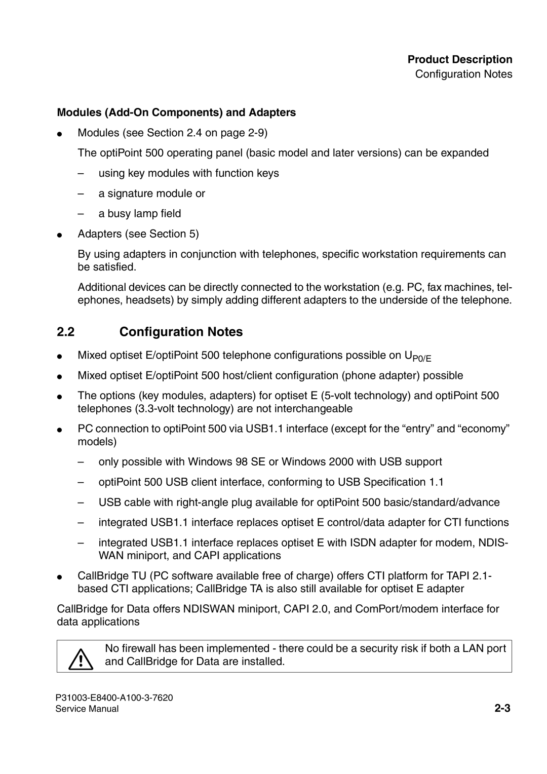 Siemens 500 service manual Configuration Notes, Modules Add-On Components and Adapters 