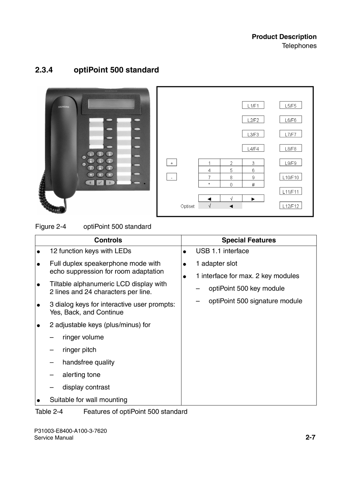 Siemens service manual OptiPoint 500 standard, Controls Special Features 