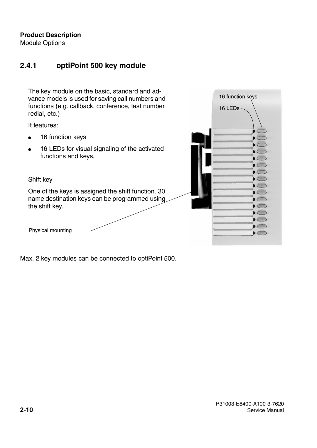 Siemens service manual OptiPoint 500 key module 