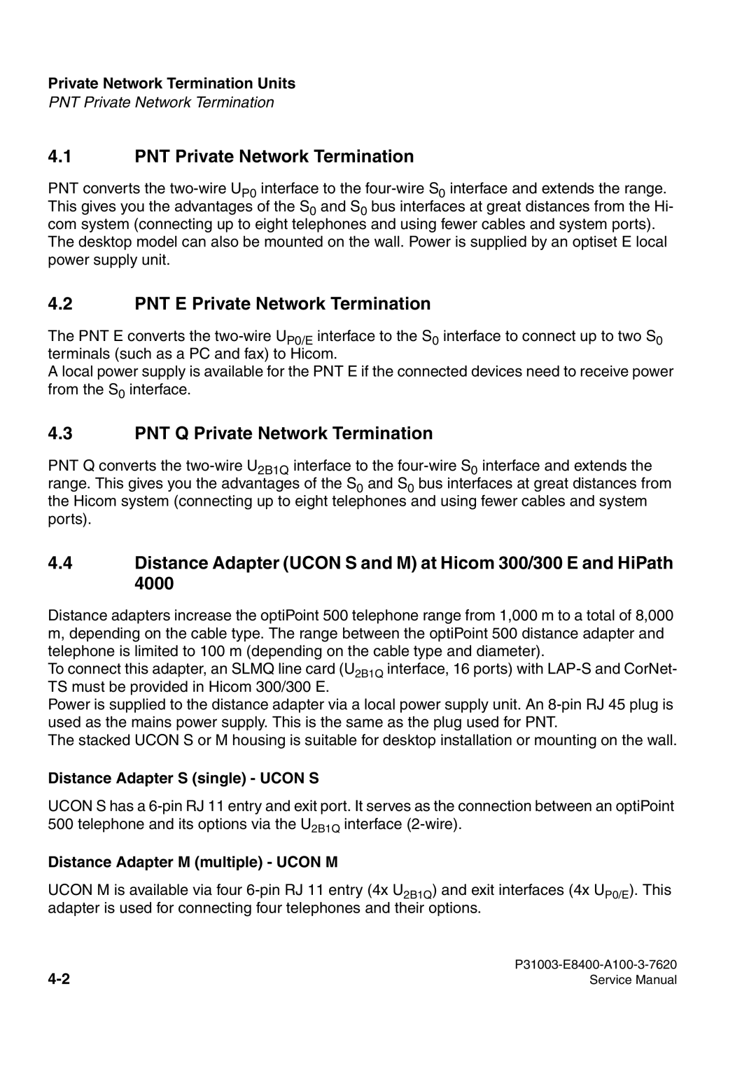 Siemens 500 PNT Private Network Termination, PNT E Private Network Termination, PNT Q Private Network Termination 