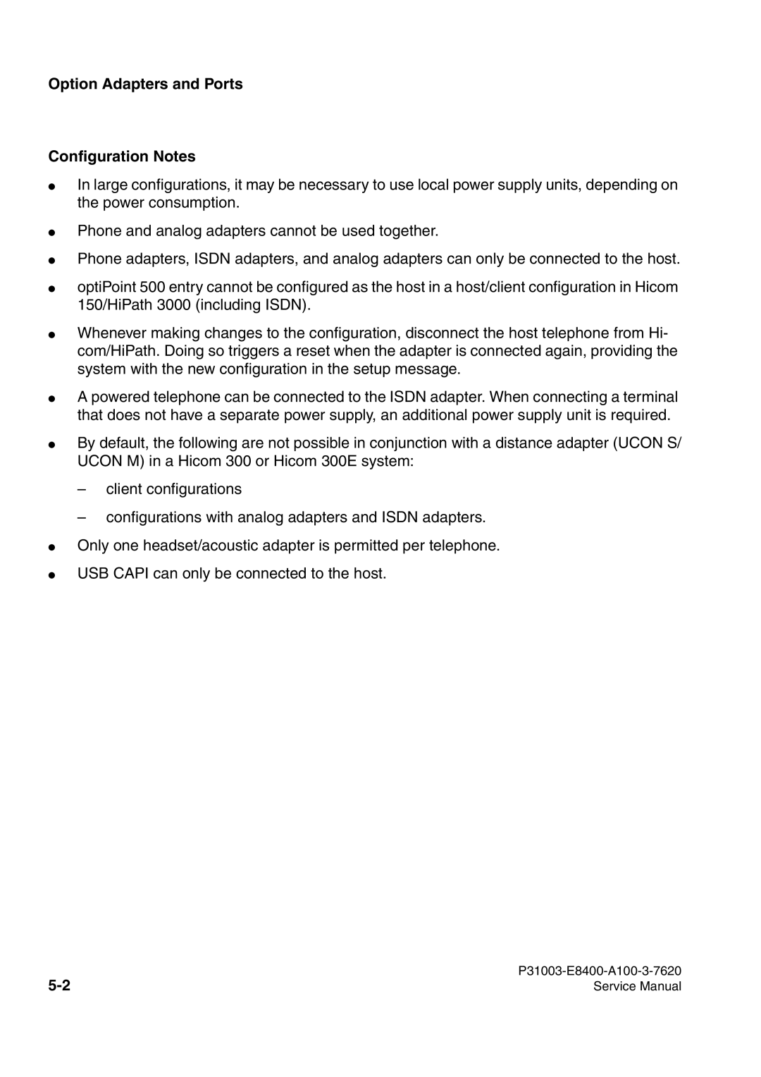 Siemens 500 service manual Option Adapters and Ports Configuration Notes 