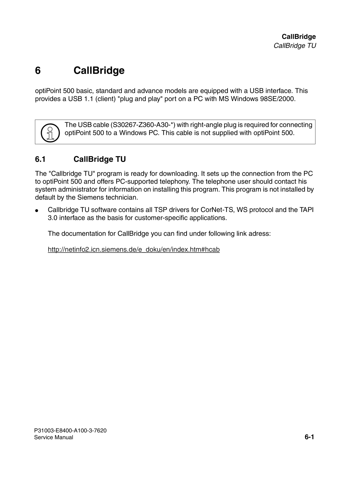 Siemens 500 service manual CallBridge TU 