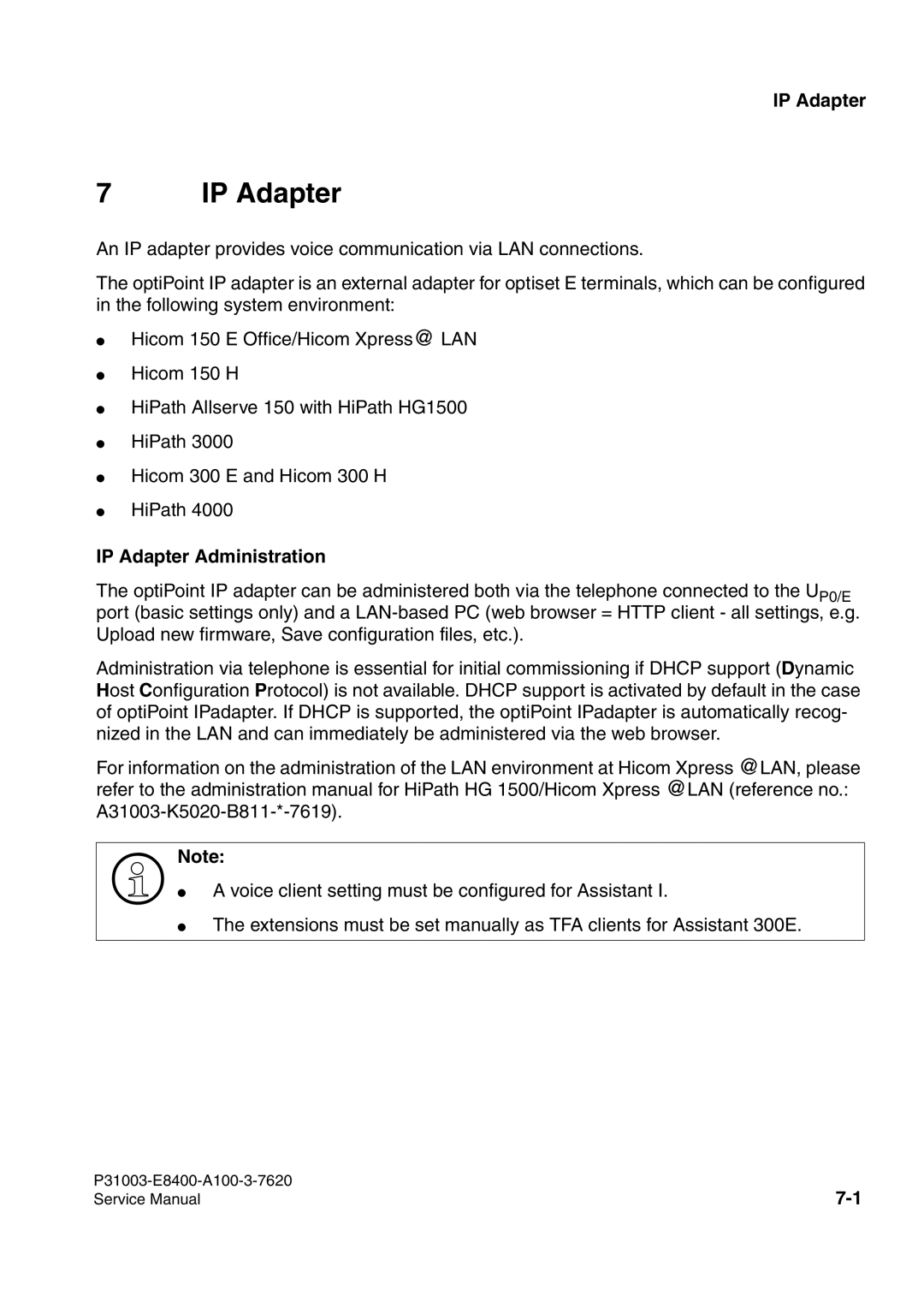 Siemens 500 service manual IP Adapter Administration 