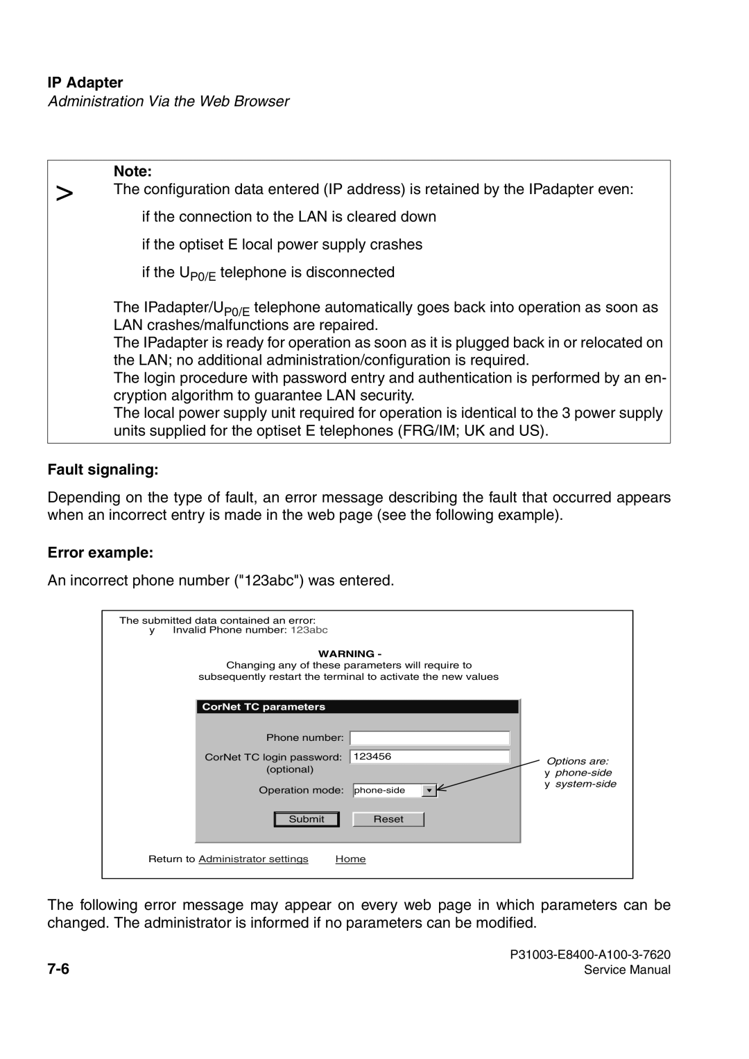 Siemens 500 service manual Fault signaling, Error example 