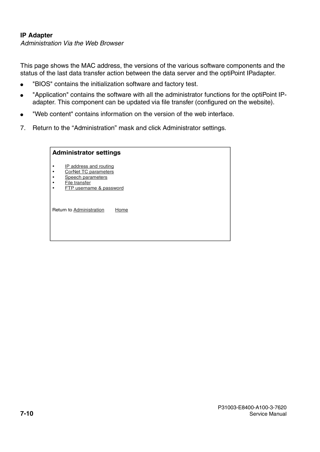 Siemens 500 service manual Administrator settings 