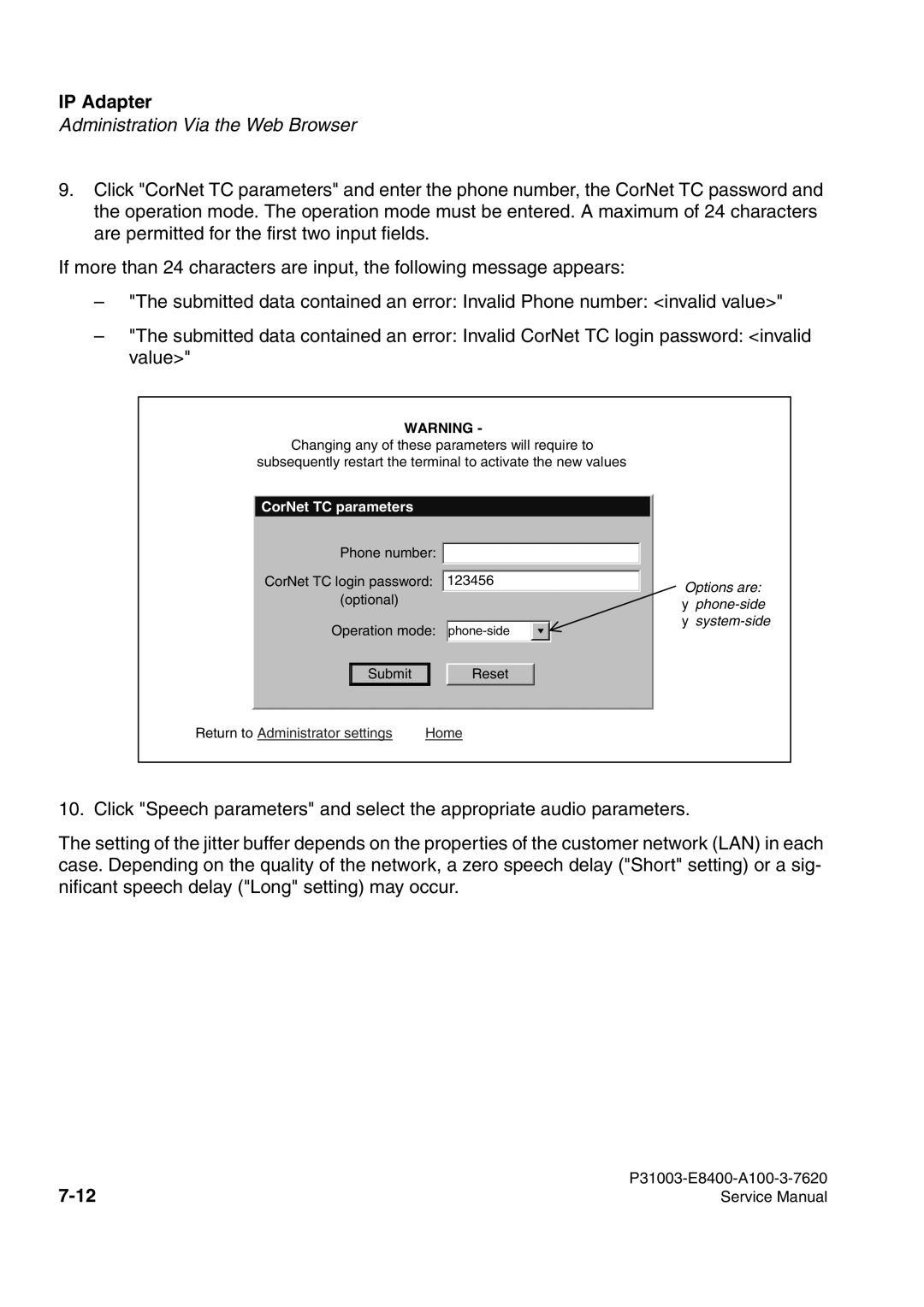 Siemens 500 service manual CorNet TC parameters 