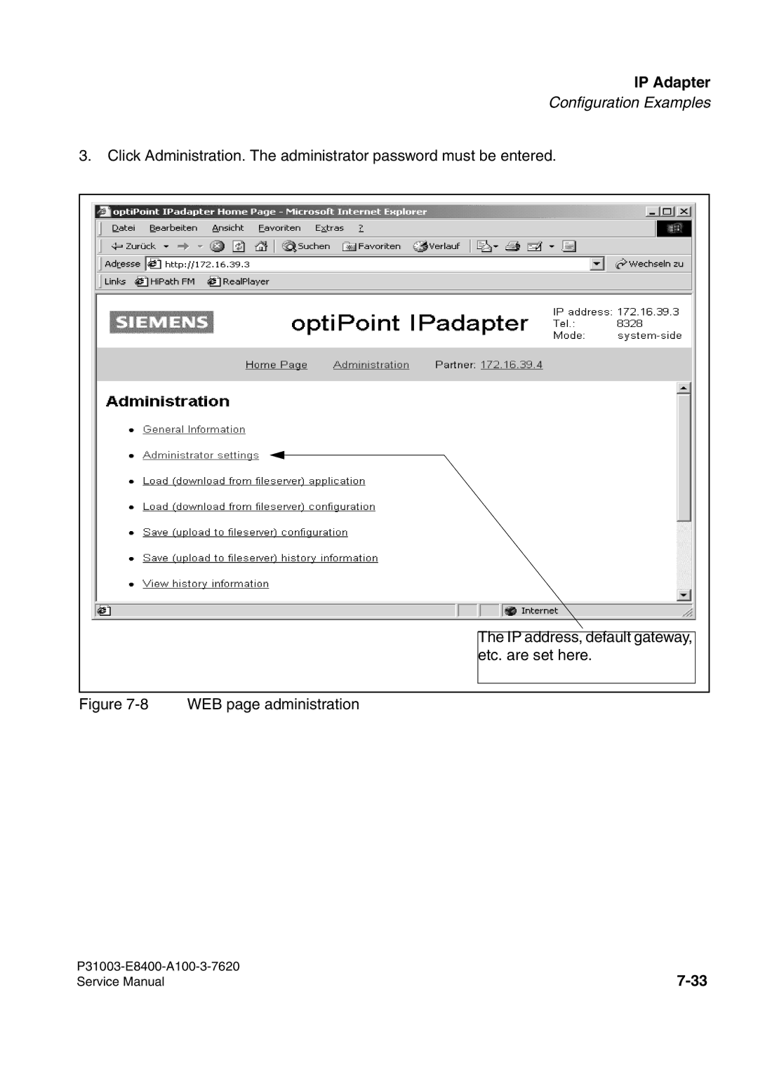 Siemens 500 service manual WEB page administration 