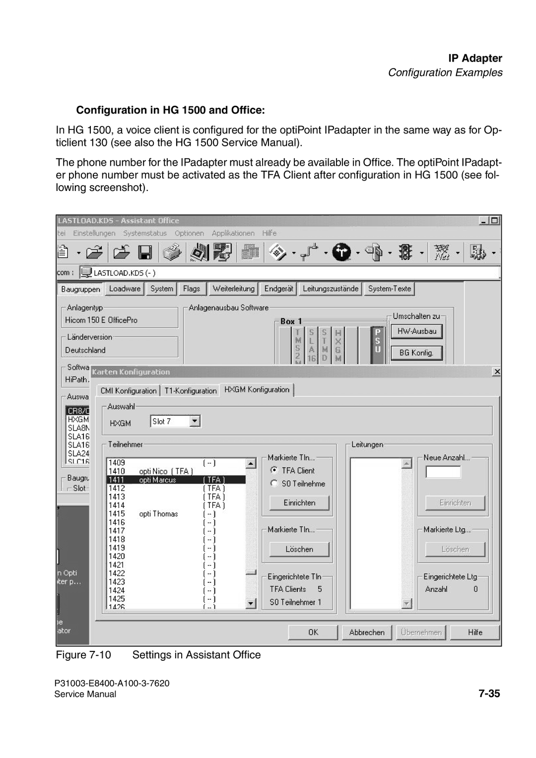 Siemens service manual Configuration in HG 1500 and Office 