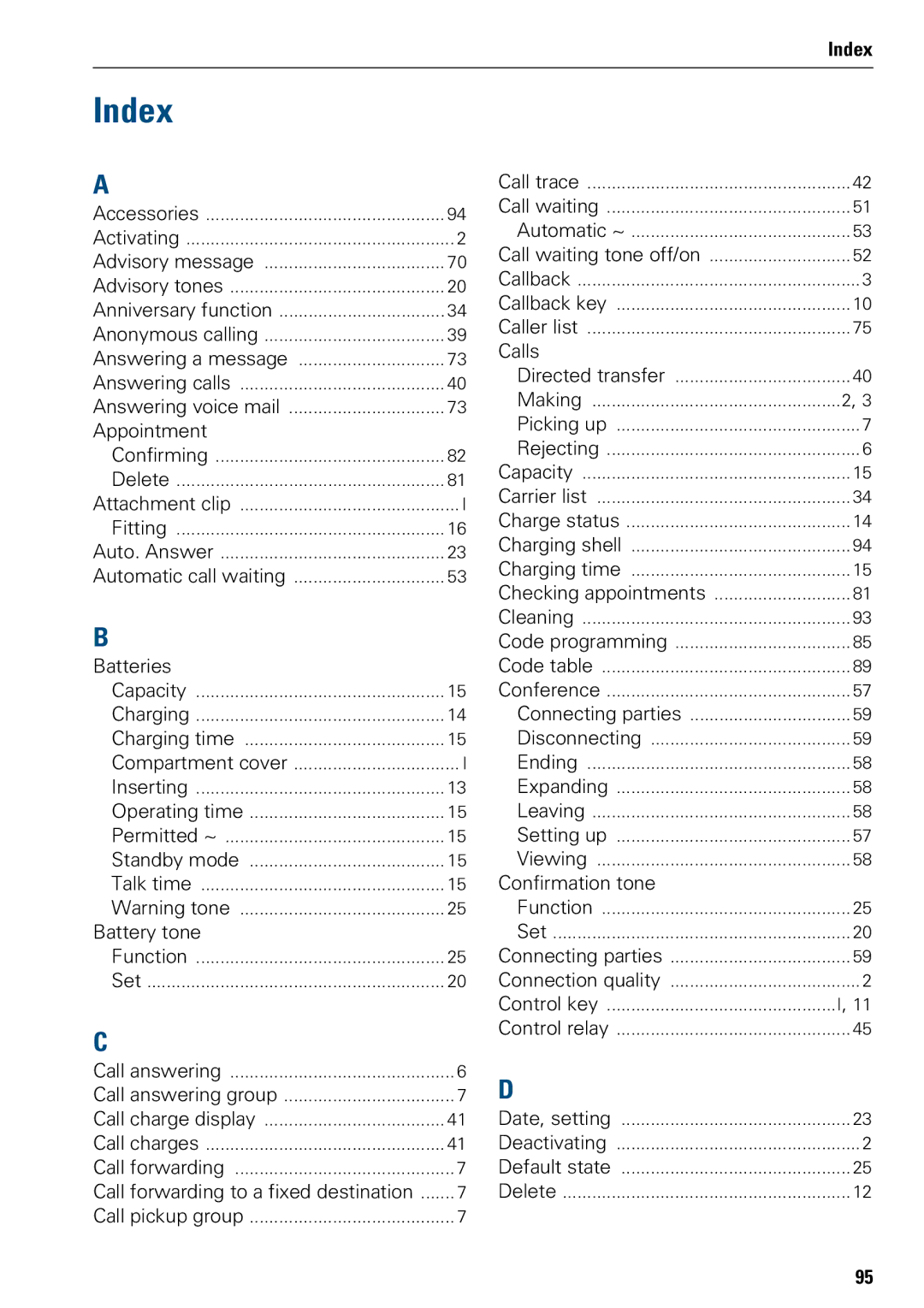 Siemens 500 manual Index 