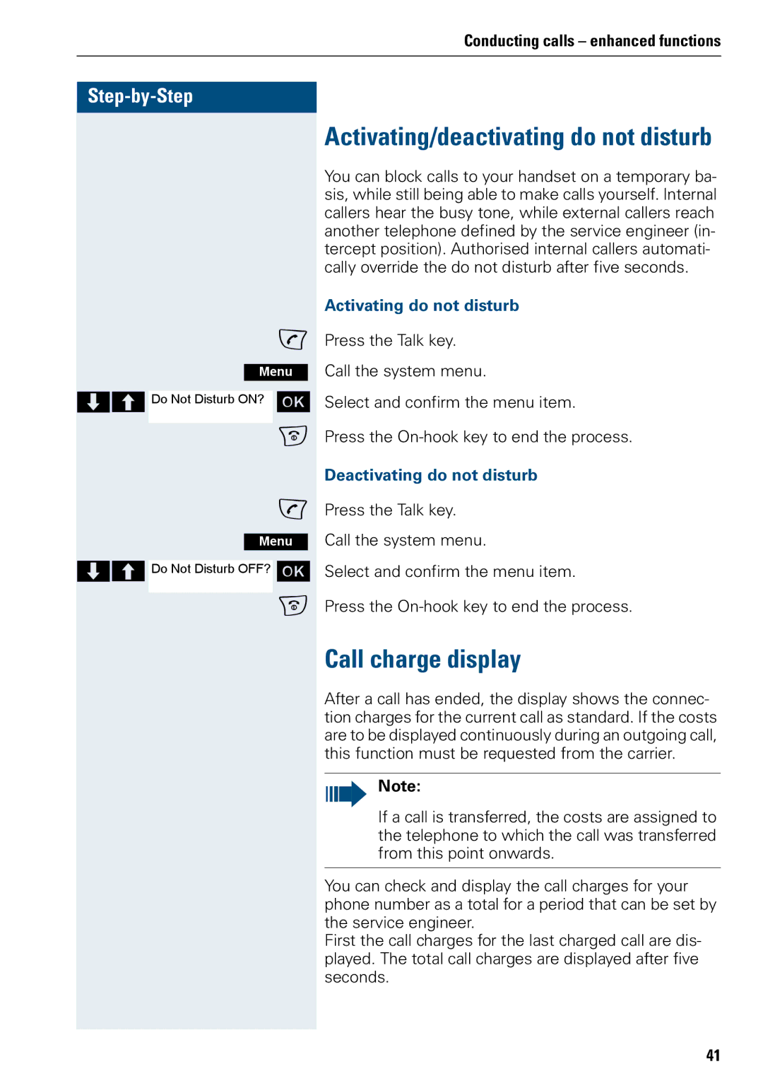 Siemens 500 manual Call charge display, Activating do not disturb, Deactivating do not disturb 