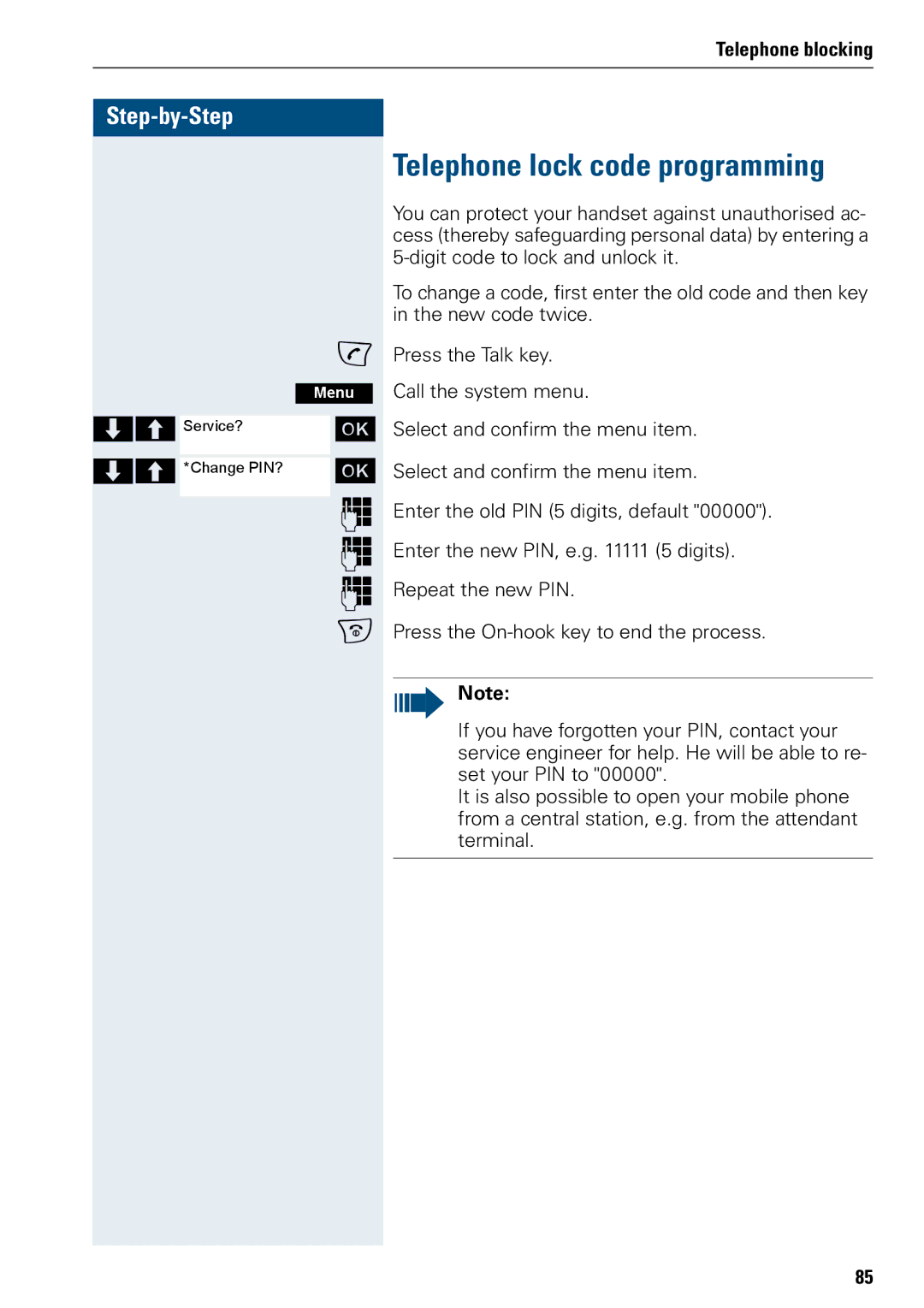 Siemens 500 manual Telephone lock code programming 