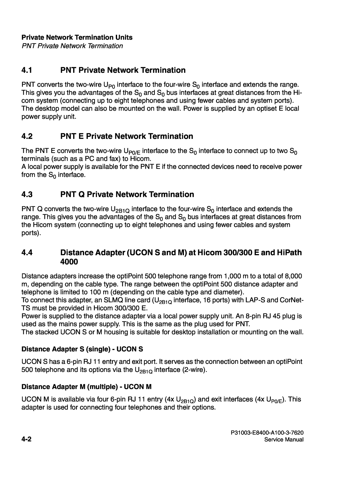 Siemens 500 PNT Private Network Termination, PNT E Private Network Termination, PNT Q Private Network Termination 