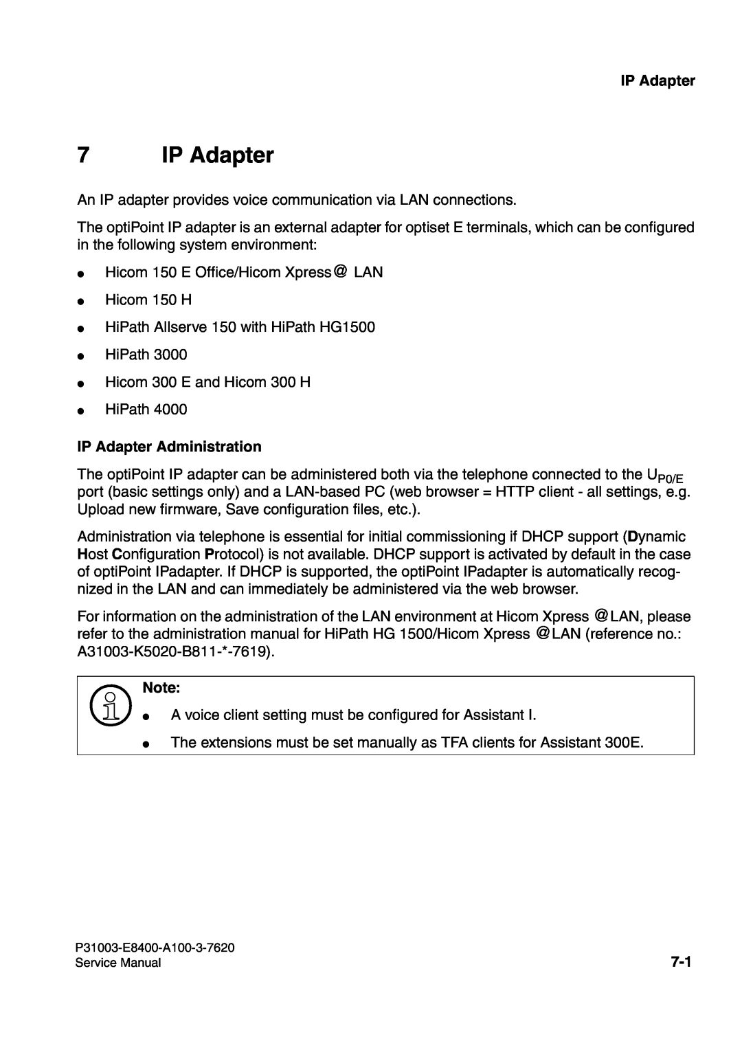 Siemens 500 service manual IP Adapter Administration 