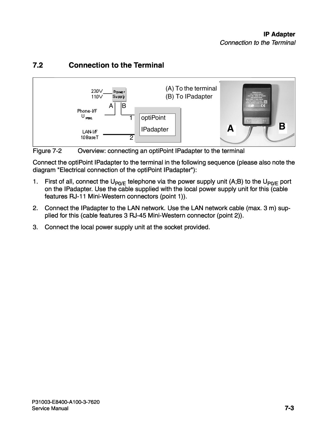 Siemens 500 service manual Connection to the Terminal, IP Adapter 