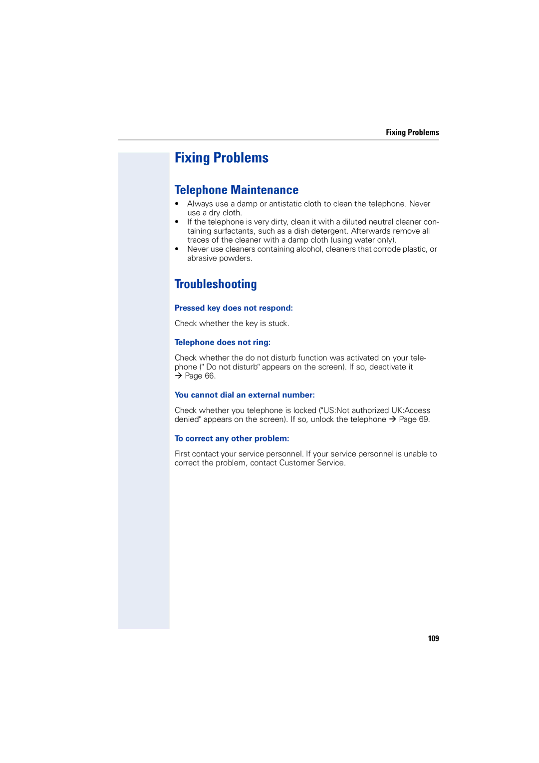 Siemens 5000 RSM operating instructions Fixing Problems, Telephone Maintenance, Troubleshooting 