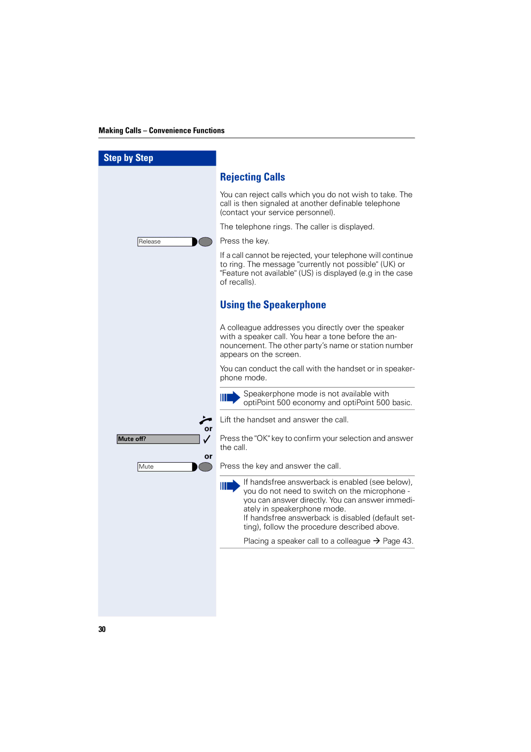 Siemens 5000 RSM operating instructions Rejecting Calls, Using the Speakerphone 