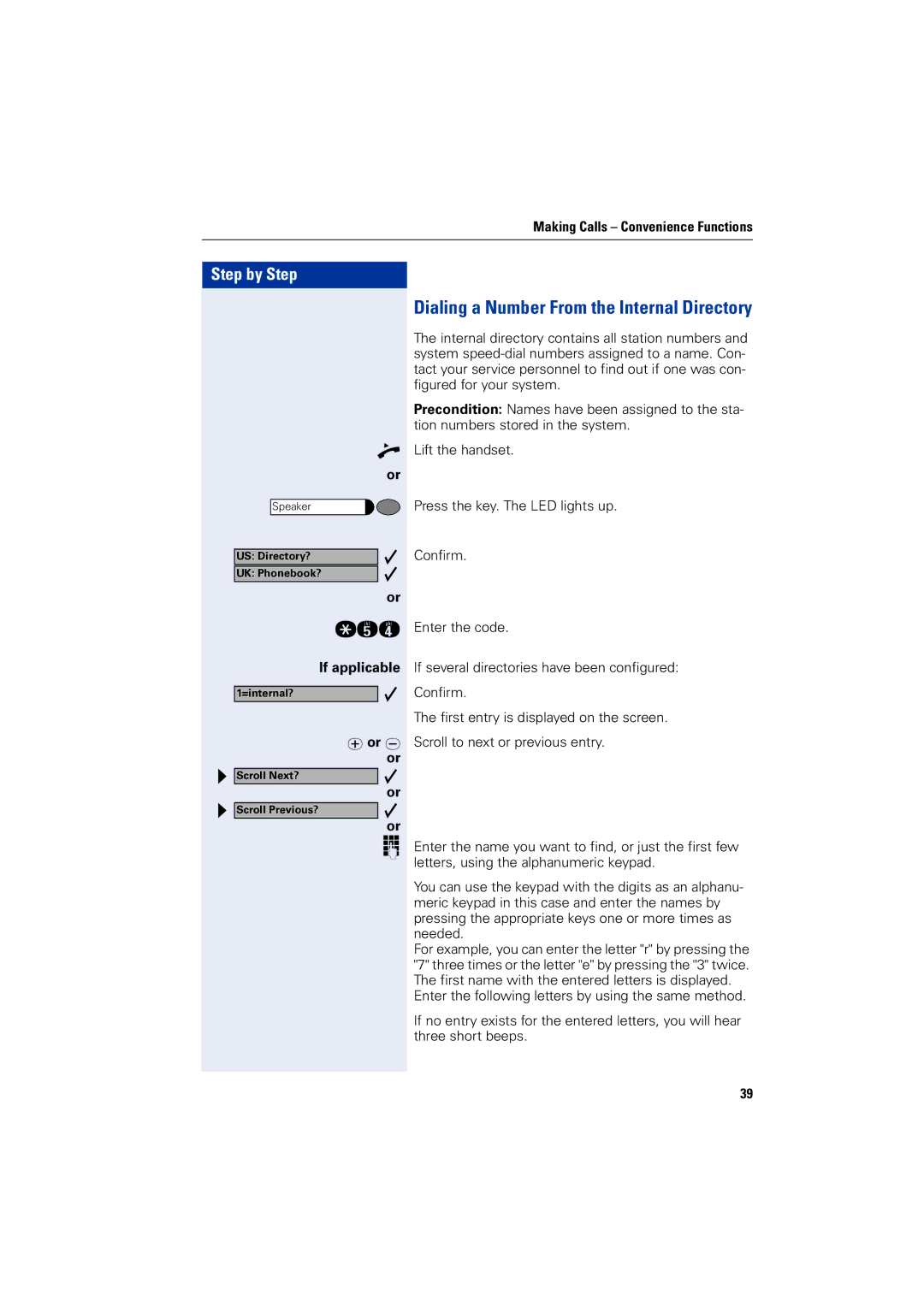 Siemens 5000 RSM operating instructions Qih, Dialing a Number From the Internal Directory 