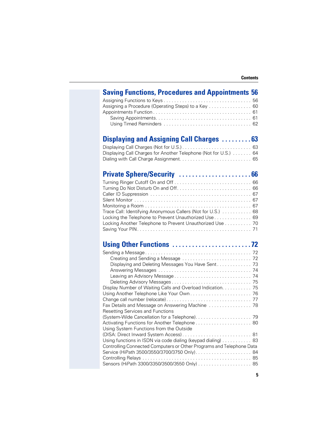 Siemens 5000 RSM operating instructions Private Sphere/Security, Using Other Functions 