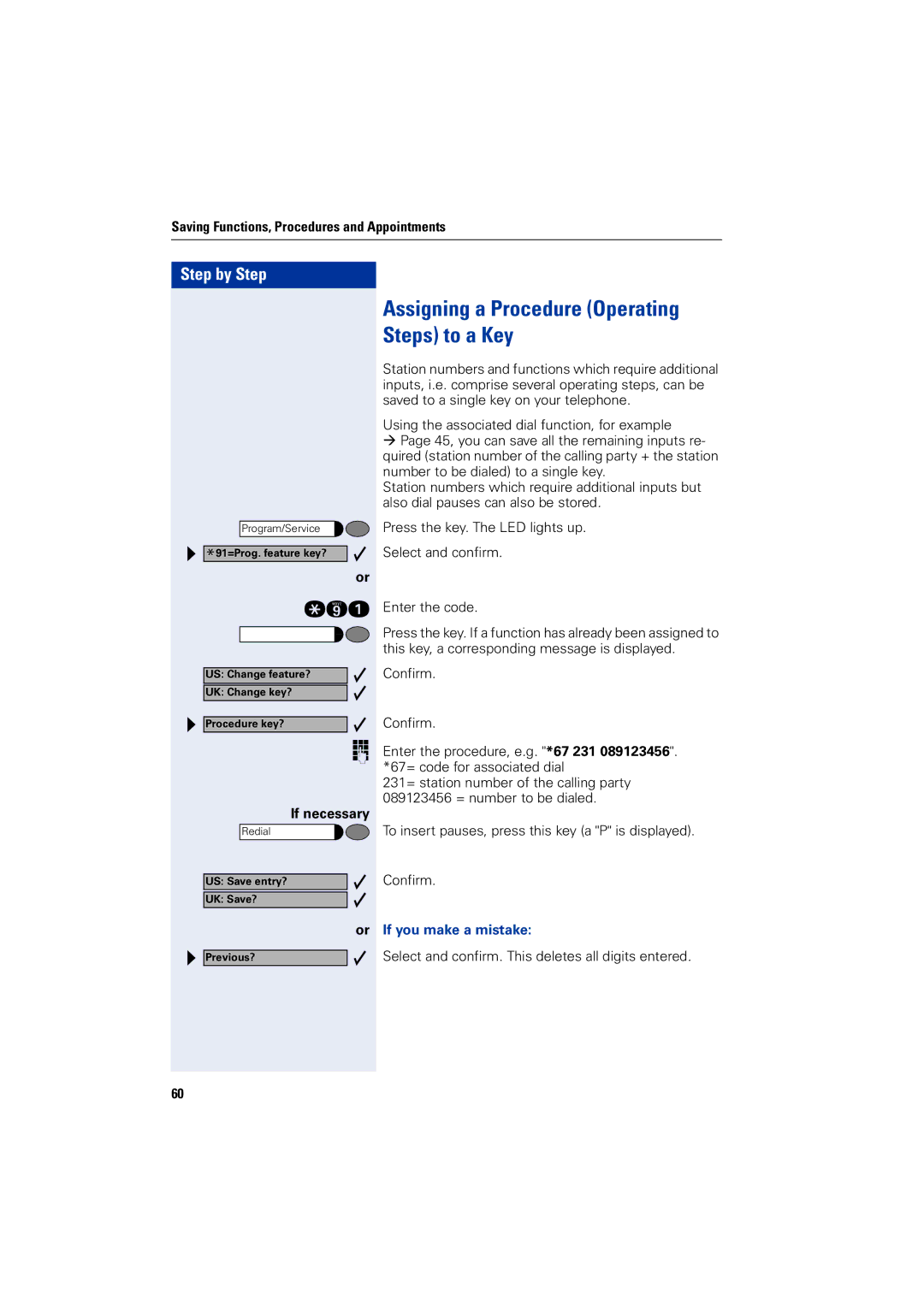 Siemens 5000 RSM operating instructions Assigning a Procedure Operating Steps to a Key, If necessary 