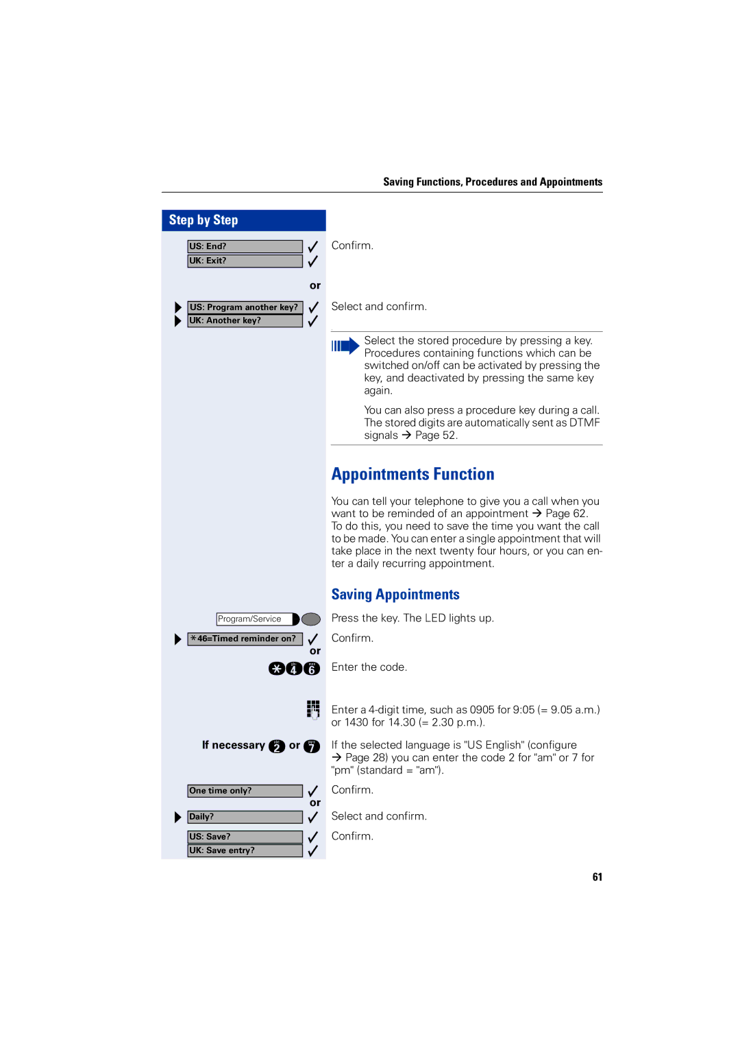 Siemens 5000 RSM operating instructions Appointments Function, Saving Appointments, Qhj, If necessary for k 