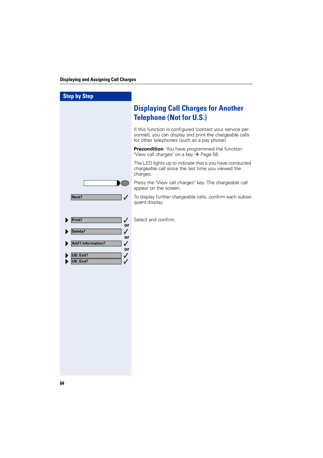 Siemens 5000 RSM operating instructions Displaying Call Charges for Another Telephone Not for U.S 