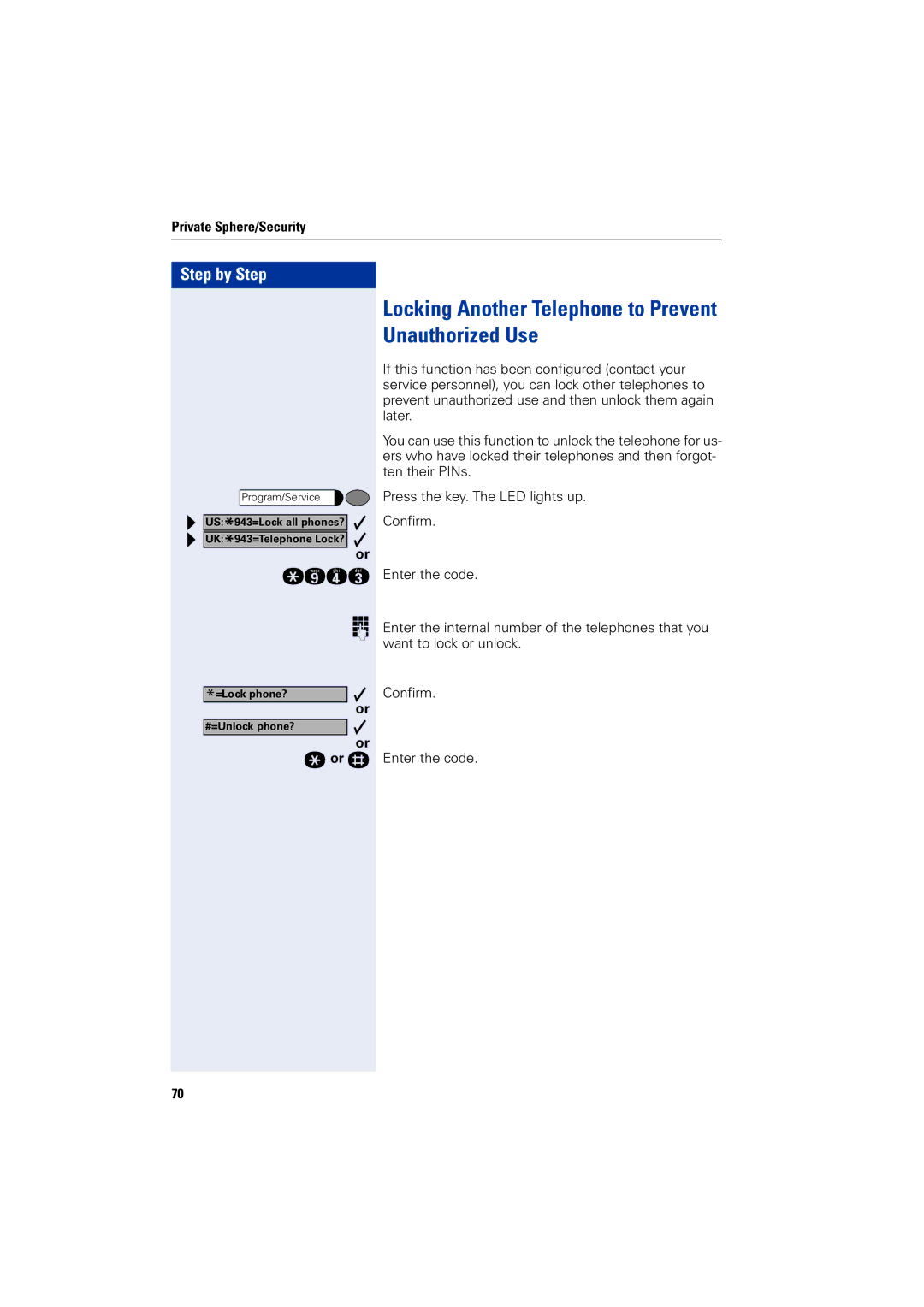 Siemens 5000 RSM operating instructions Locking Another Telephone to Prevent Unauthorized Use, Or q or r 