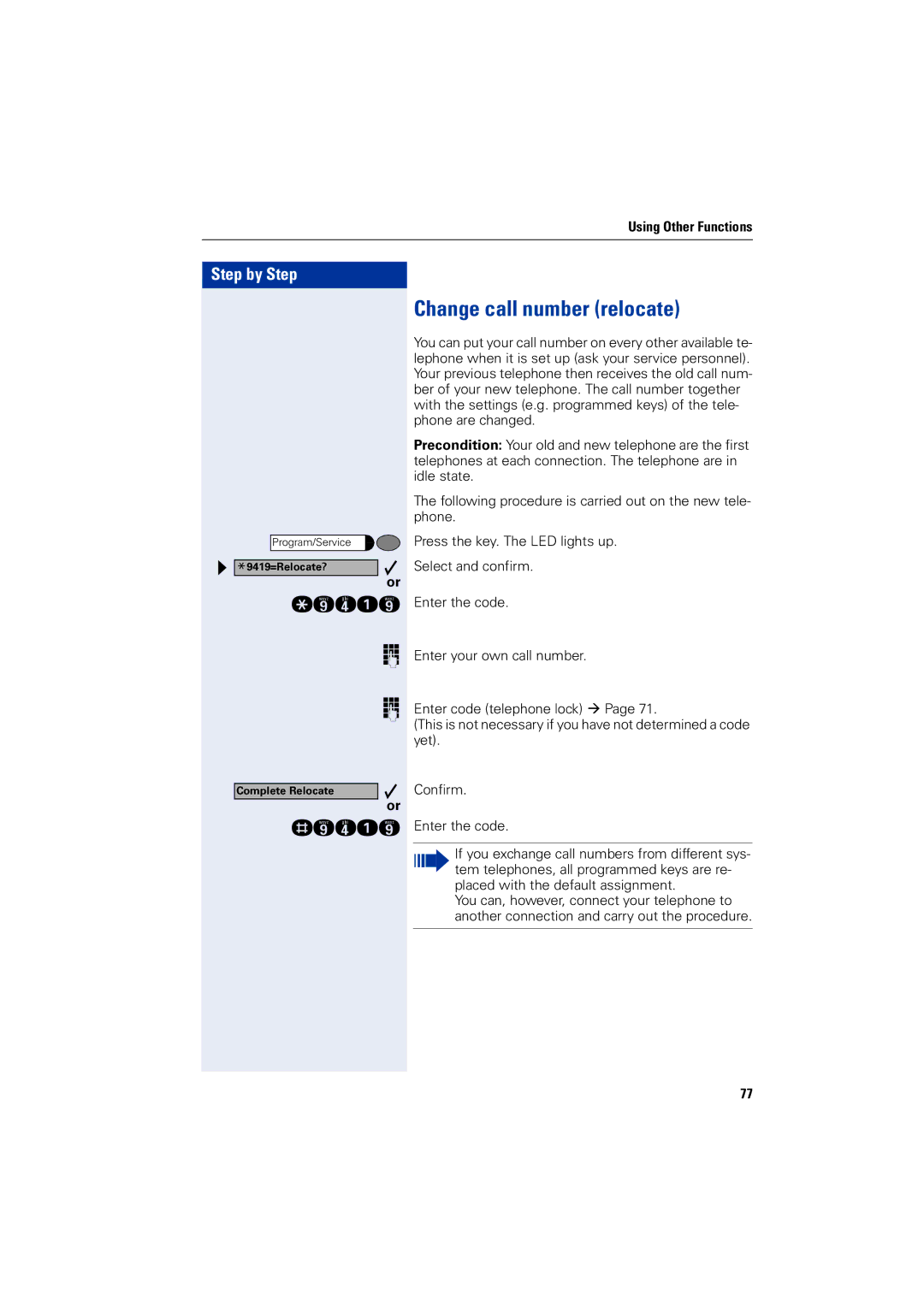 Siemens 5000 RSM operating instructions Change call number relocate 