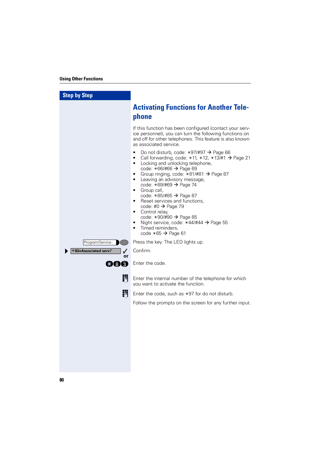 Siemens 5000 RSM operating instructions Activating Functions for Another Tele- phone 