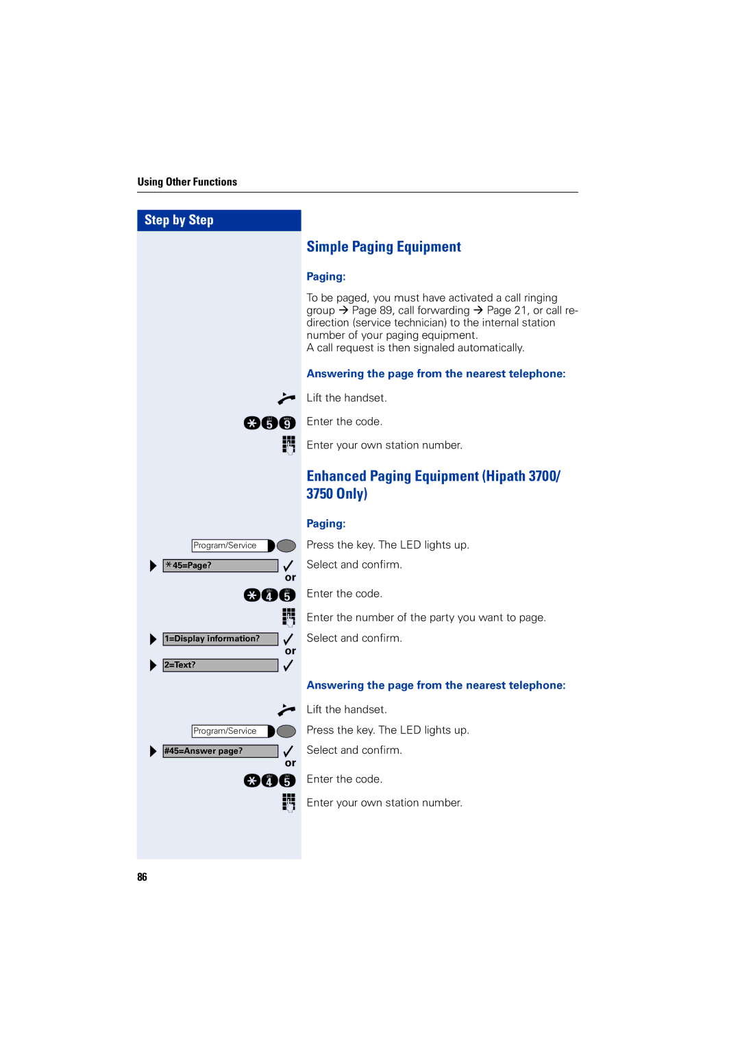 Siemens 5000 RSM operating instructions Simple Paging Equipment, Enhanced Paging Equipment Hipath 3700/ 3750 Only 