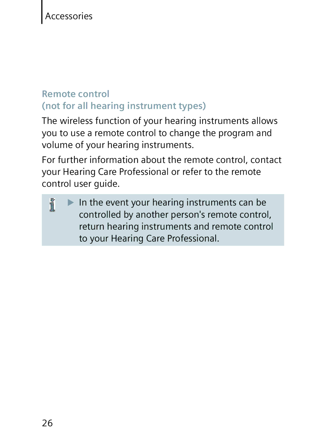 Siemens 501, 701 manual Remote control Not for all hearing instrument types 