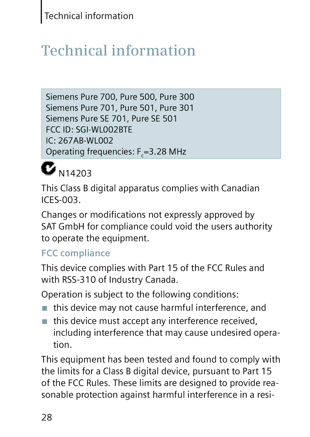 Siemens 501, 701 manual Technical information, FCC compliance 