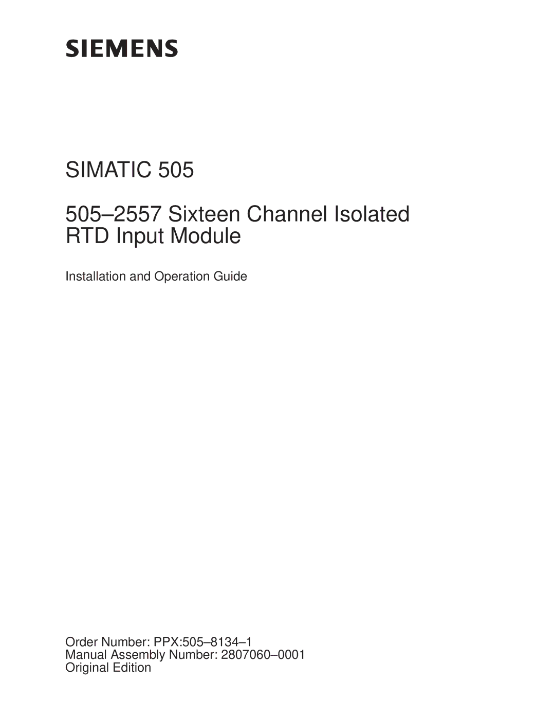 Siemens 505-2557 installation and operation guide Simatic 