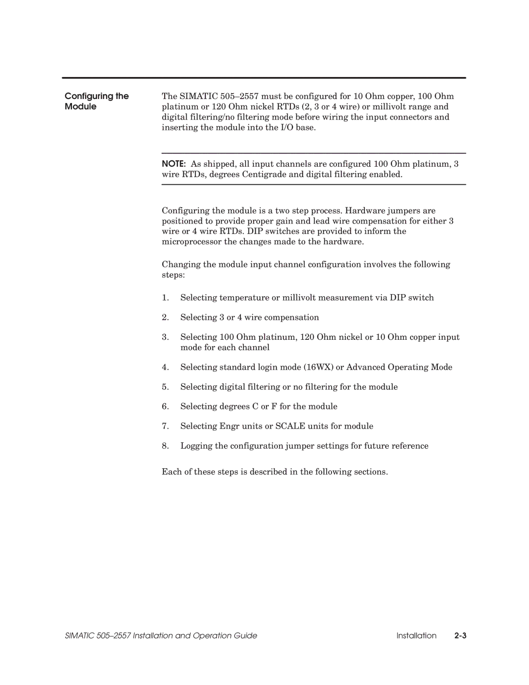 Siemens 505-2557 installation and operation guide Configuring 